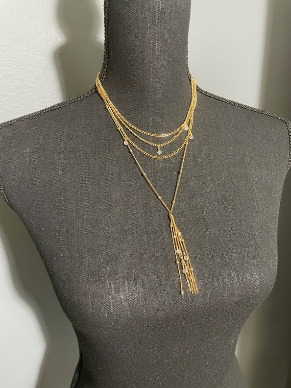 Signed - Ellika Layered Chain Drop Tassel 18K Gold