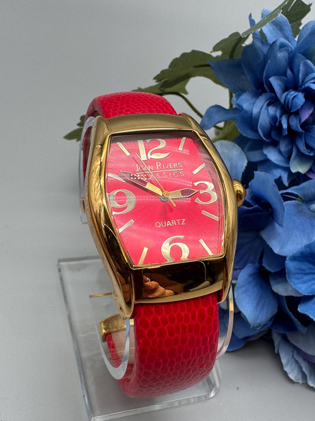Joan Rivers Red Leather Cuff Watch: Goldtone Crystal Accent  display picture 3