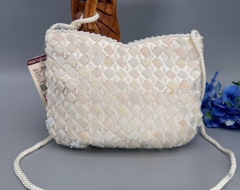 NWT - Vintage Magid White Iridescent Beaded Evening Bag Crossbody Clutch Bridal, 1980s