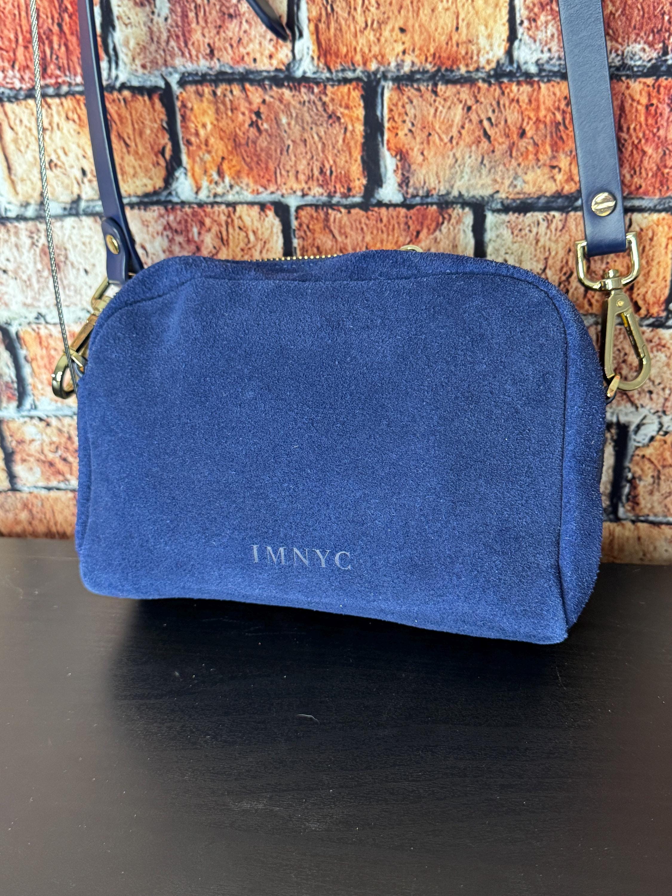 Isaac Mizrahi - IMNYC Blue Suede Crossbody With Pink, White and