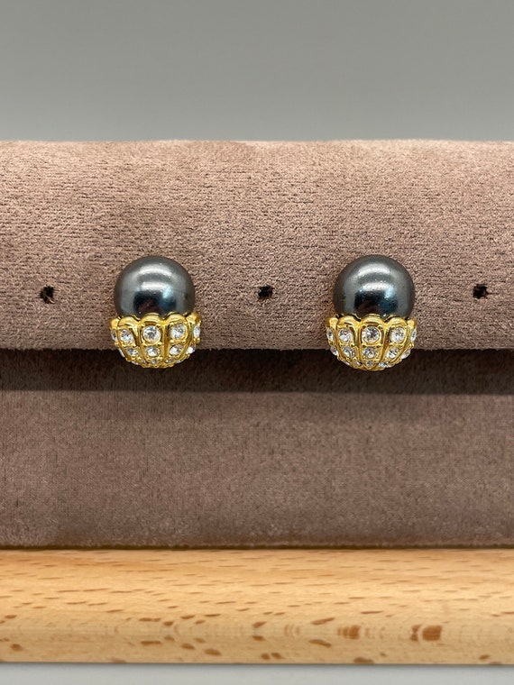 Joan Rivers Onyx pearl and Crystal earrings