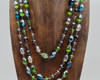 Vintage Joan Rivers Blue, Green and Gray Beaded Necklace