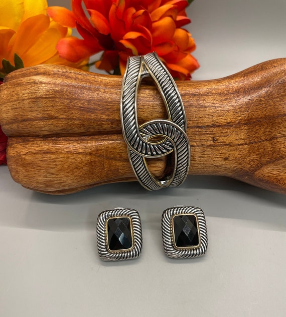 Interlocking Silver and Gold Tone Bangle Bracelet… - image 2