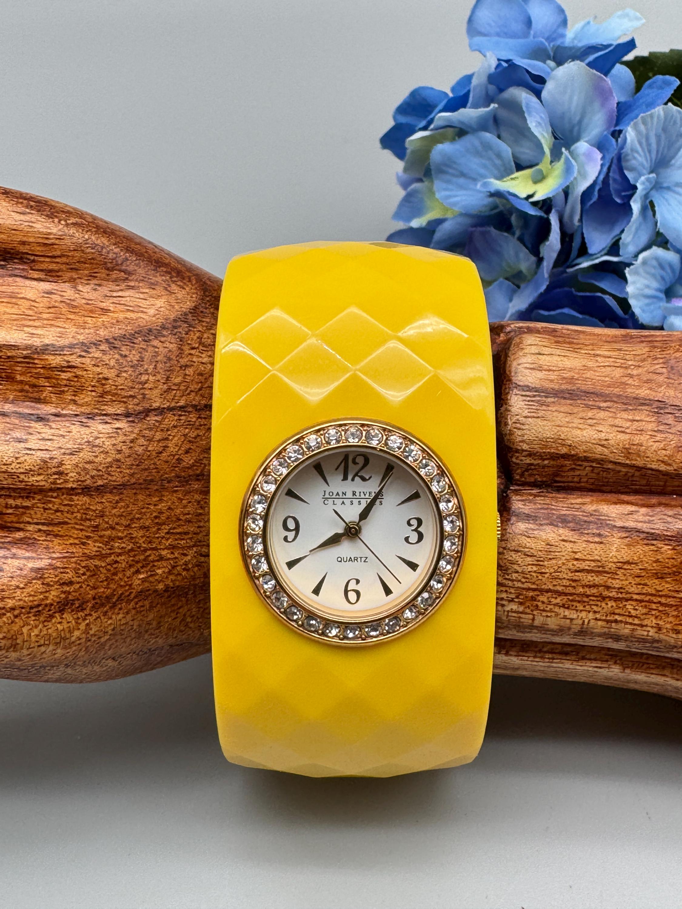 Joan Rivers Classic Yellow Bangle Watch With Crystal Bezel  display picture 2