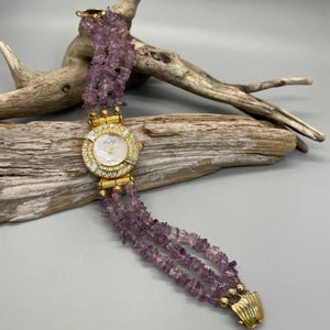 Vintage Prestige Rhinestone Watch: Purple Cut Stone Bracelet