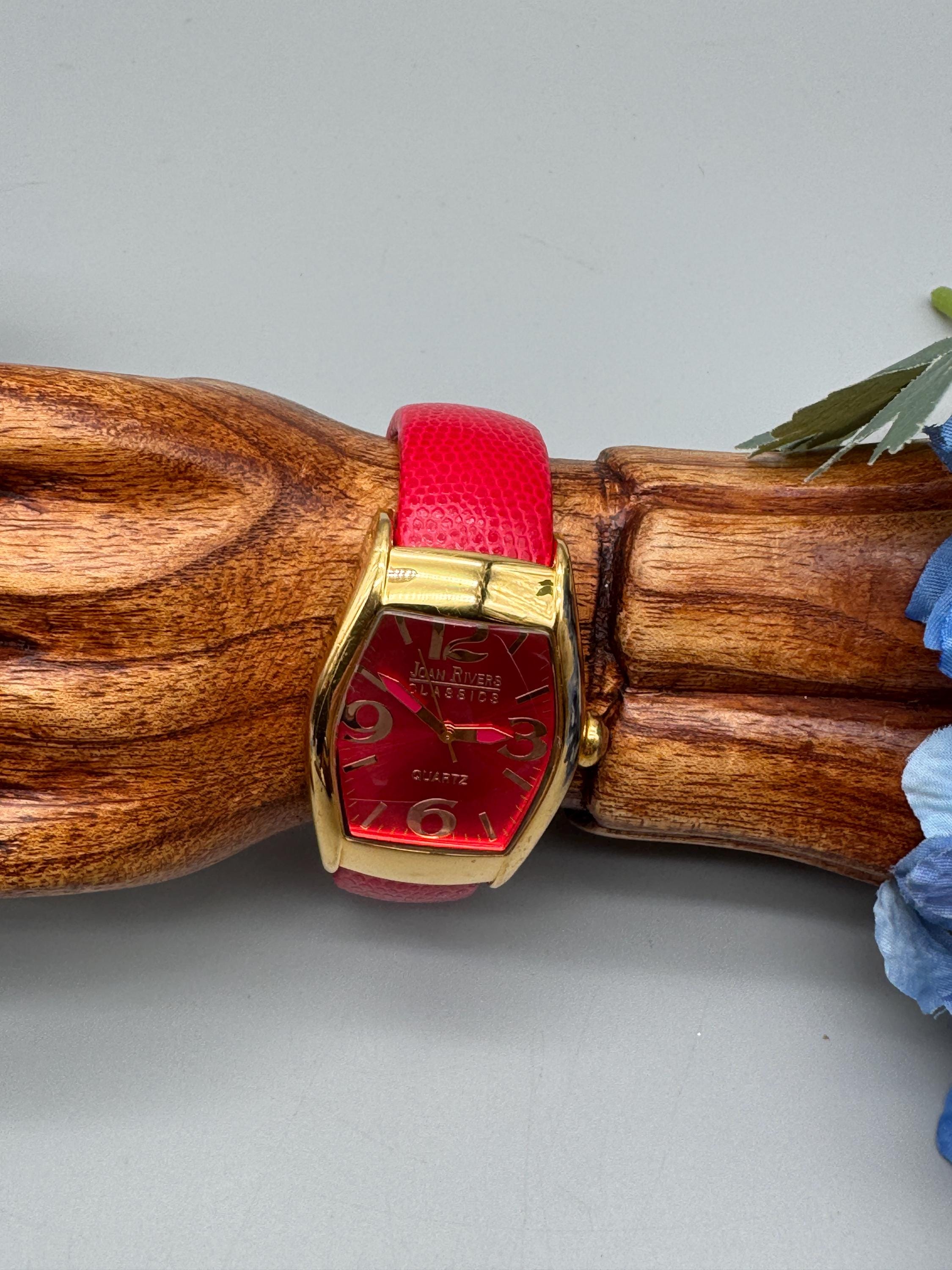 Joan Rivers Red Leather Cuff Watch: Goldtone Crystal Accent  display picture 1