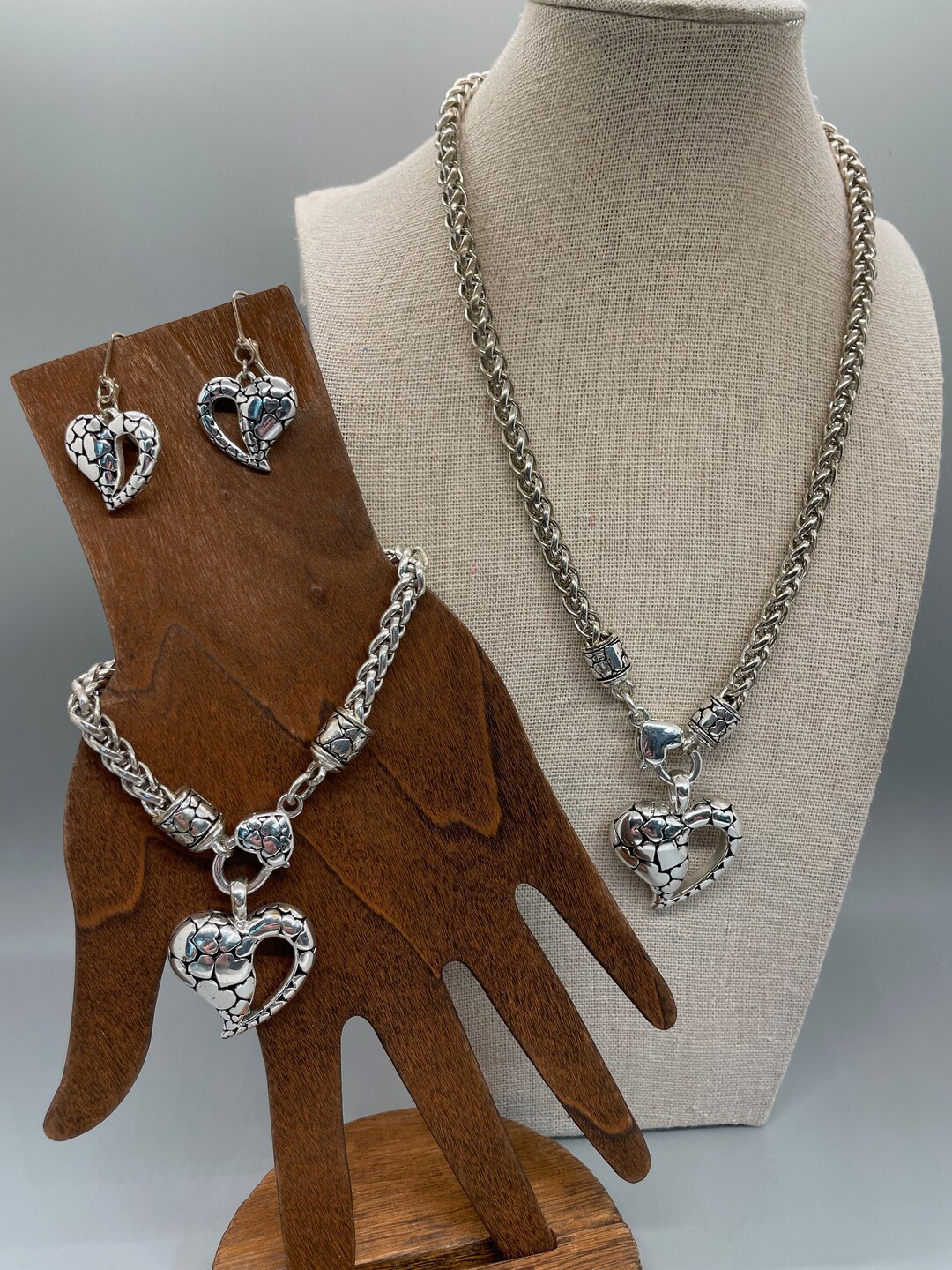 Open Heart Necklace, Bracelet and Earring Set - Etsy