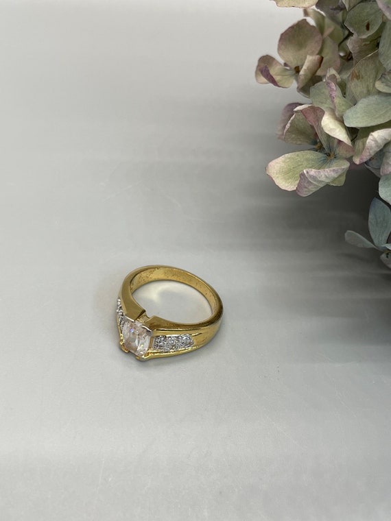 Emerald Cut Statement Ring with CZ Accents, Size 7 - image 4