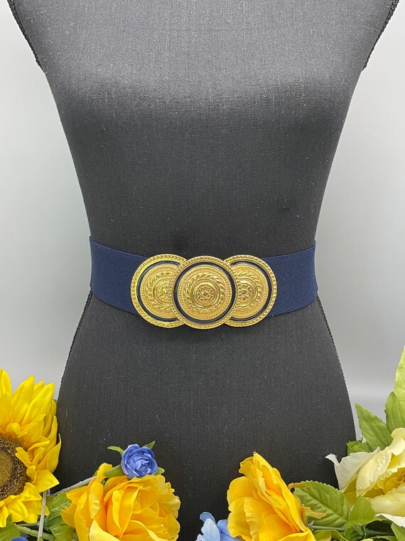 Vintage Nan Lewis Navy Fabric Stretch belt with la