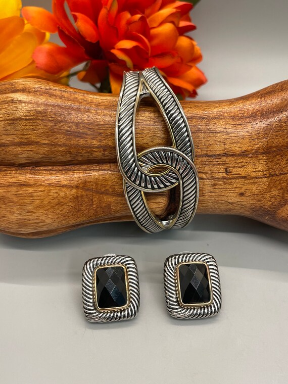 Interlocking Silver and Gold Tone Bangle Bracelet… - image 1