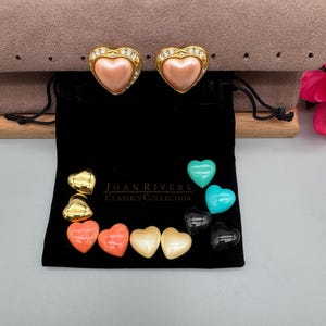 Orecchini vintage a forma di cuore con strass intercambiabili di Joan Rivers
