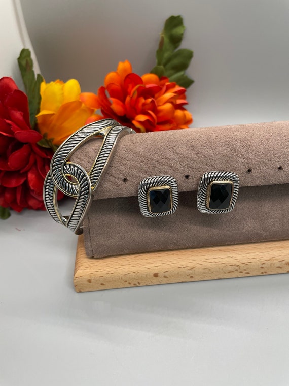 Interlocking Silver and Gold Tone Bangle Bracelet… - image 4