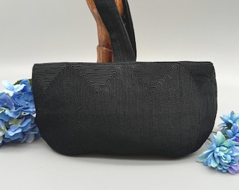 Vintage black Corde Clutch / Wristlet circa 1930s
