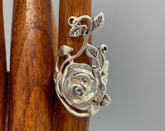 Vintage Sterling Silver Rose Ring size 6.75