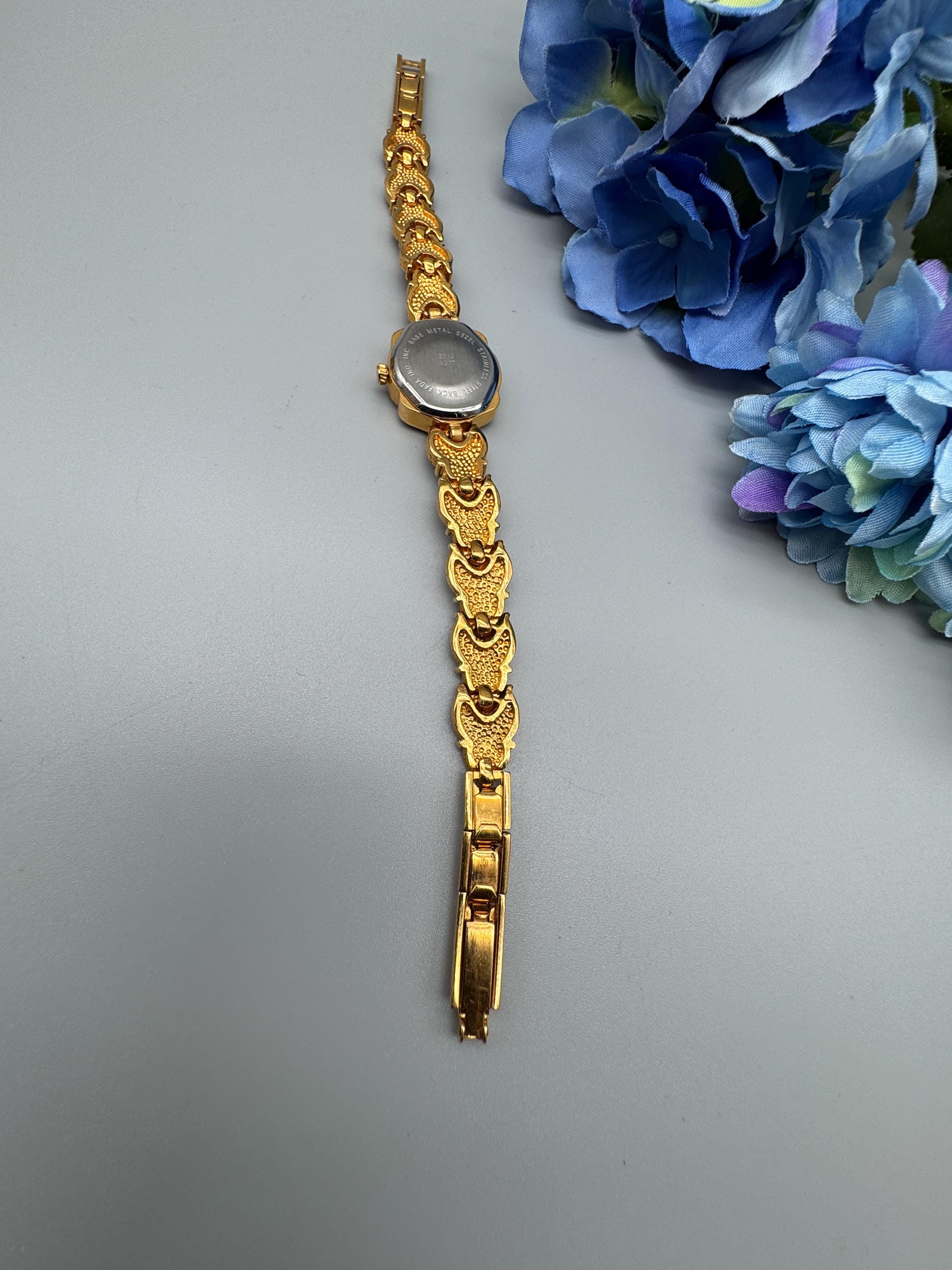 Gloria Vanderbilt Vintage Crystal Bezel Bracelet Watch Vintage Gloria Vanderbilt Quartz Gold Tone Watch With  main image 2