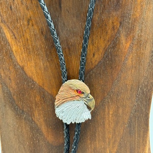 Silver and Gold Eagle Head Bolo Tie with Red Eye