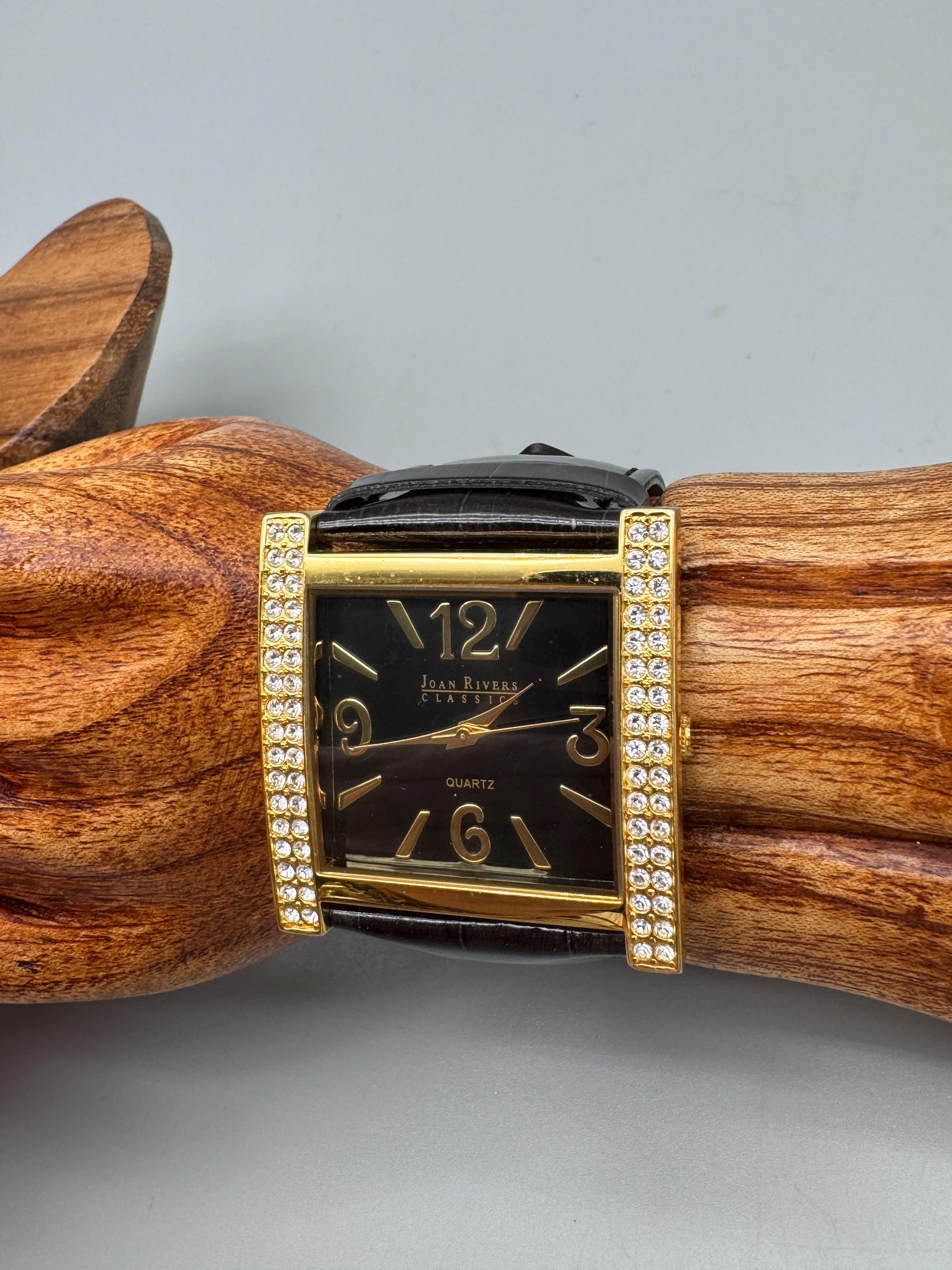 Joan Rivers Classics Collection Crystal Encrusted Dial Watch with Black Leather NEW - Joan Rivers Classic Collection Black Leather Watch  main image 3