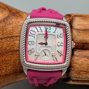 Sterling Silver Watch with Mother of Pearl Dial and Pink Gemstone Band Tiffany HardWear:Watch in Sterling Silver and Diamonds with  main image 2