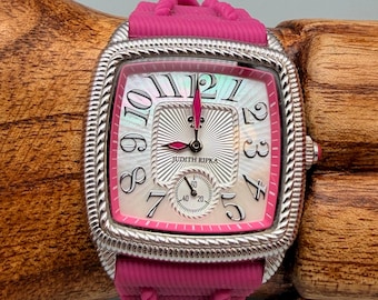 Judith Ripka Mother of Pearl Dial Stainless Steel Pink Silicone Band Watch