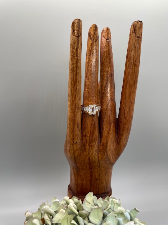 Emerald Cut Statement Ring with CZ Accents, Size 7 - image 5