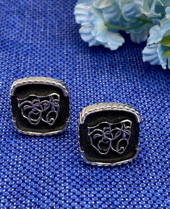 Vintage Black and Silver Theater cufflinks - image 2