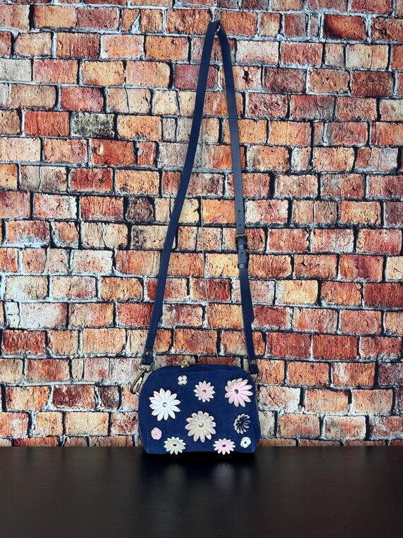 Isaac Mizrahi - IMNYC Blue Suede Crossbody With Pink, White and