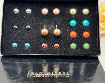 IOB - Pendientes vintage Joan Rivers con cierre de palanca y 10 cuentas redondas intercambiables