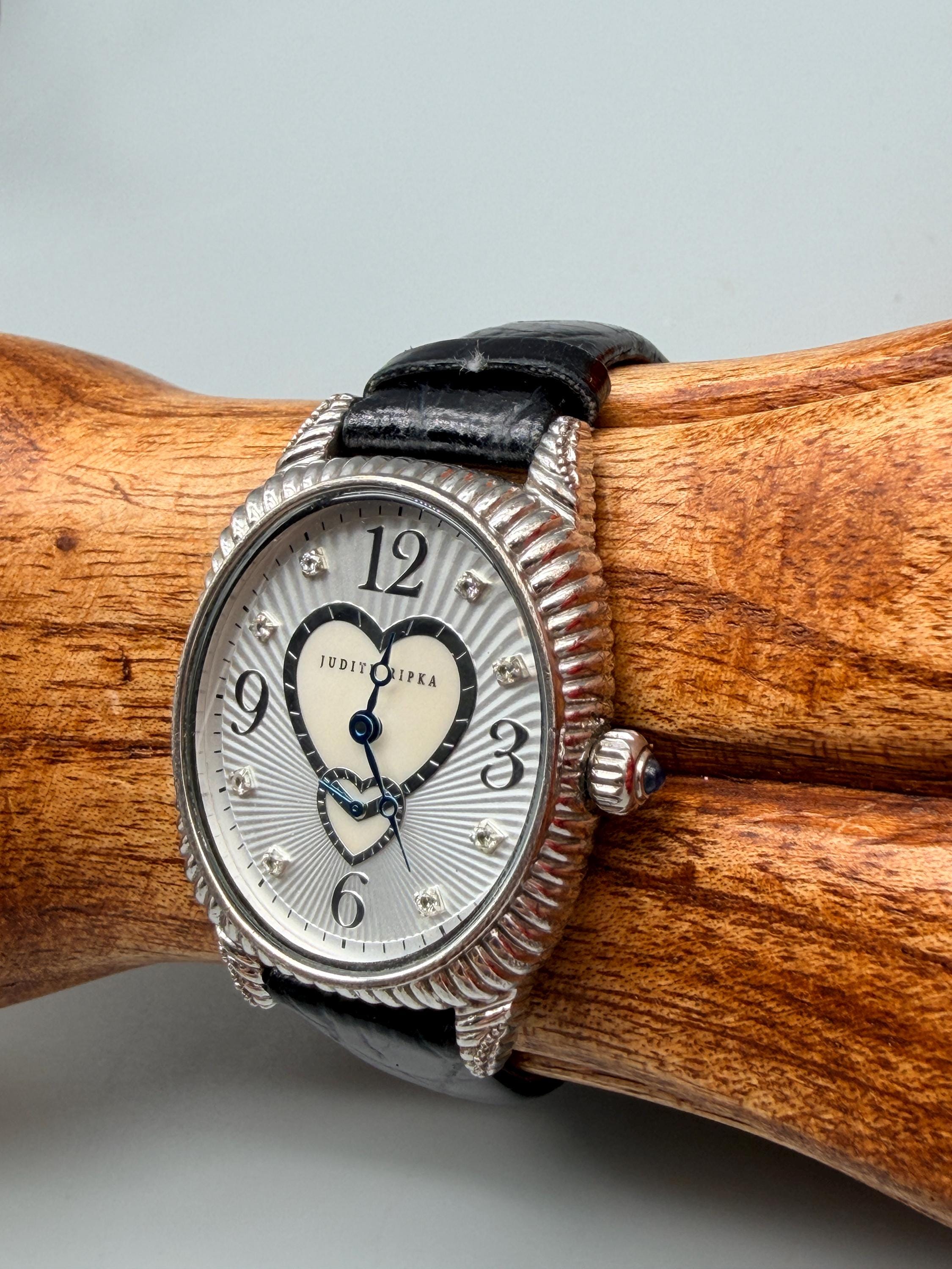 Judith Ripka Sterling Mother of Pearl Hearts on a Black Leather