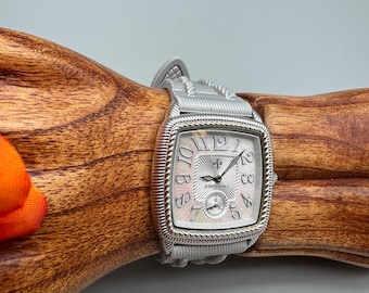 Judith Ripka Mother of Pearl Dial Stainless Steel Silver Silicone Band Watch