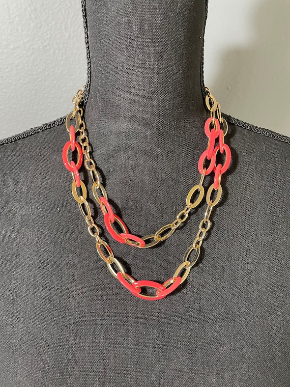 Anne Klein Enamel Pink and Gold link necklace and 