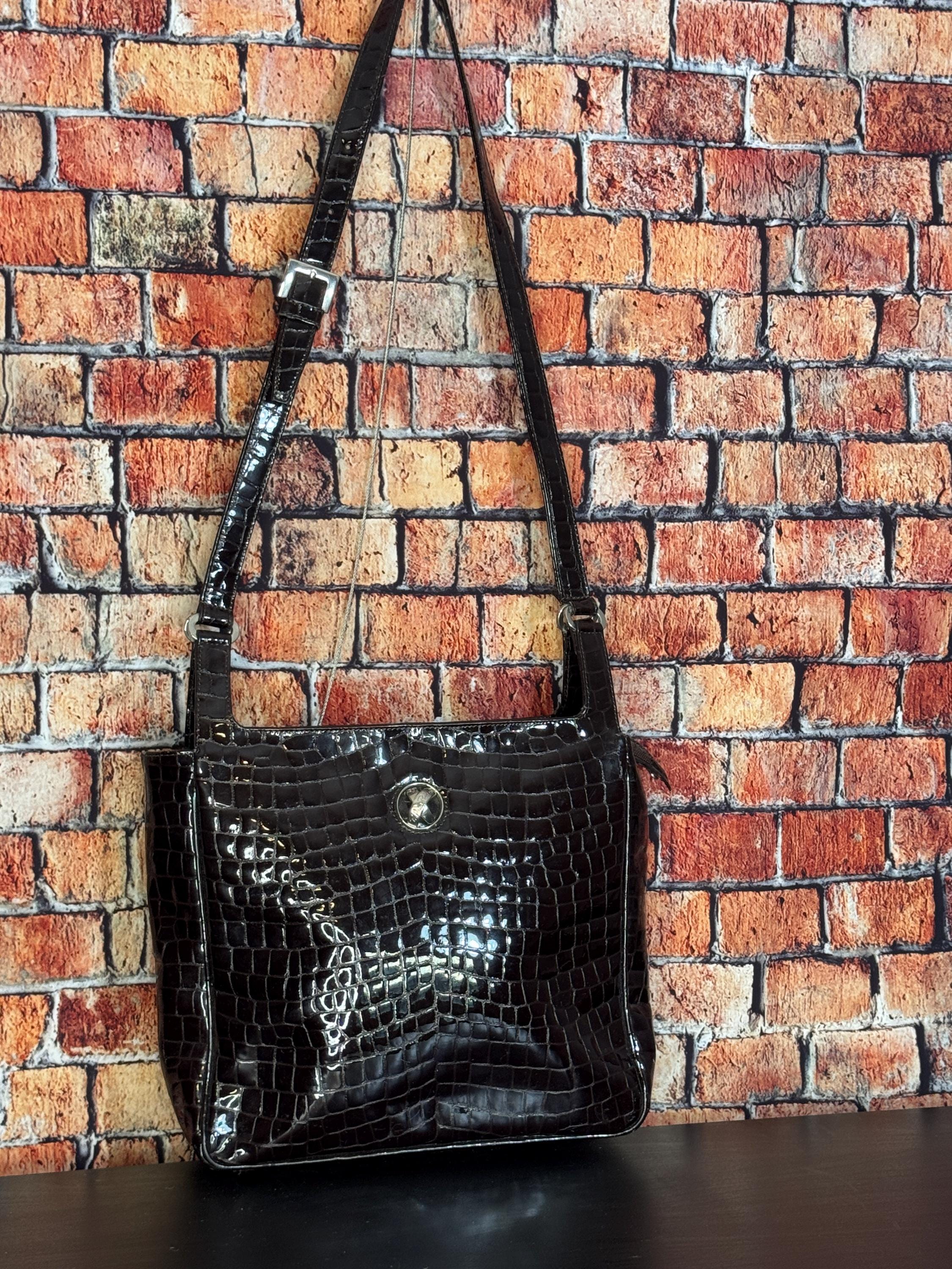 Paloma Picasso Brown Patent Leather Crocodile Embossed Purse