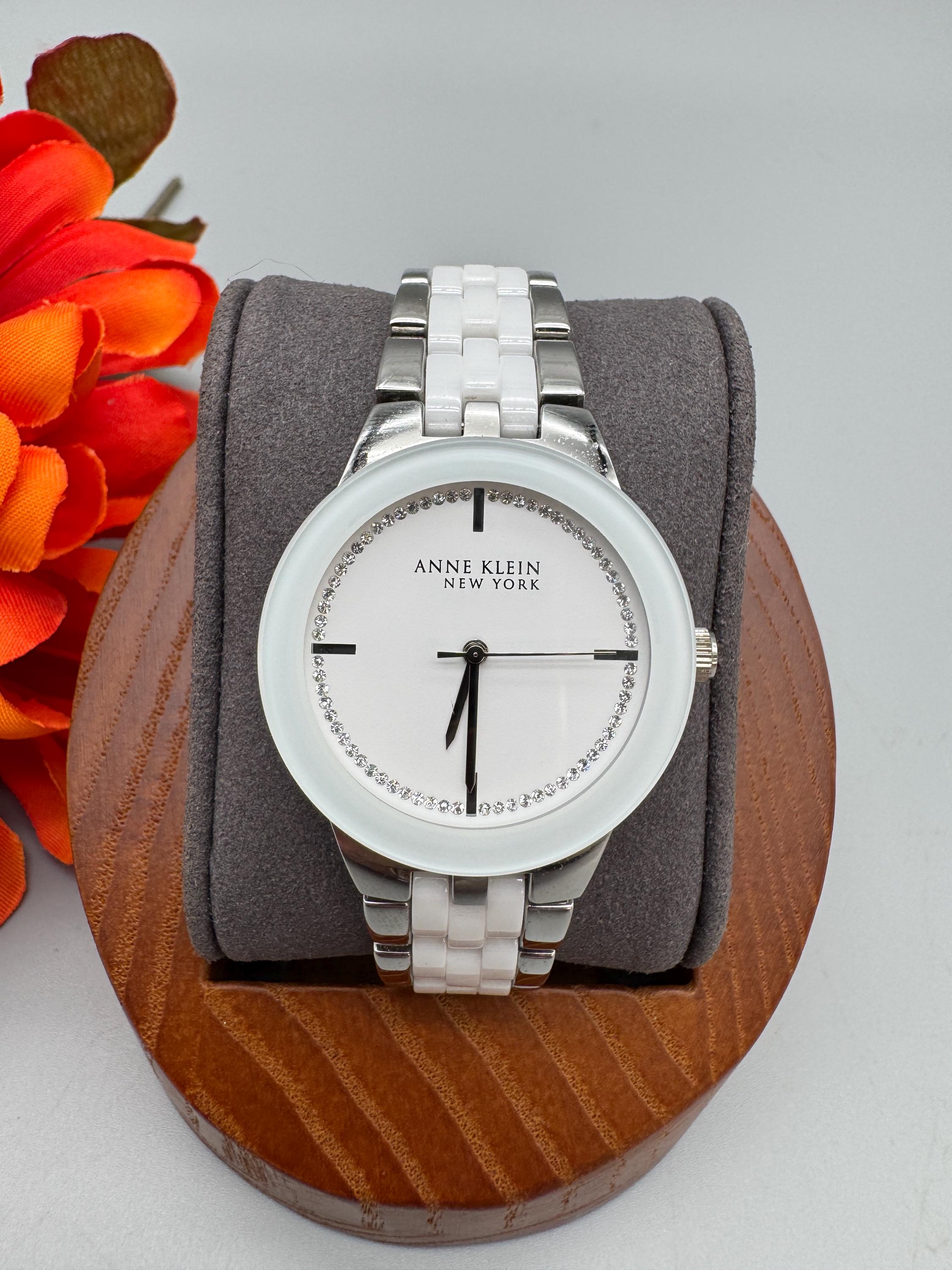 Anne Klein White Ceramic-Inlay Bracelet Watch – Crystal Dial – New Battery Octagonal Ceramic Diamond Watch | Anne Klein main image 4