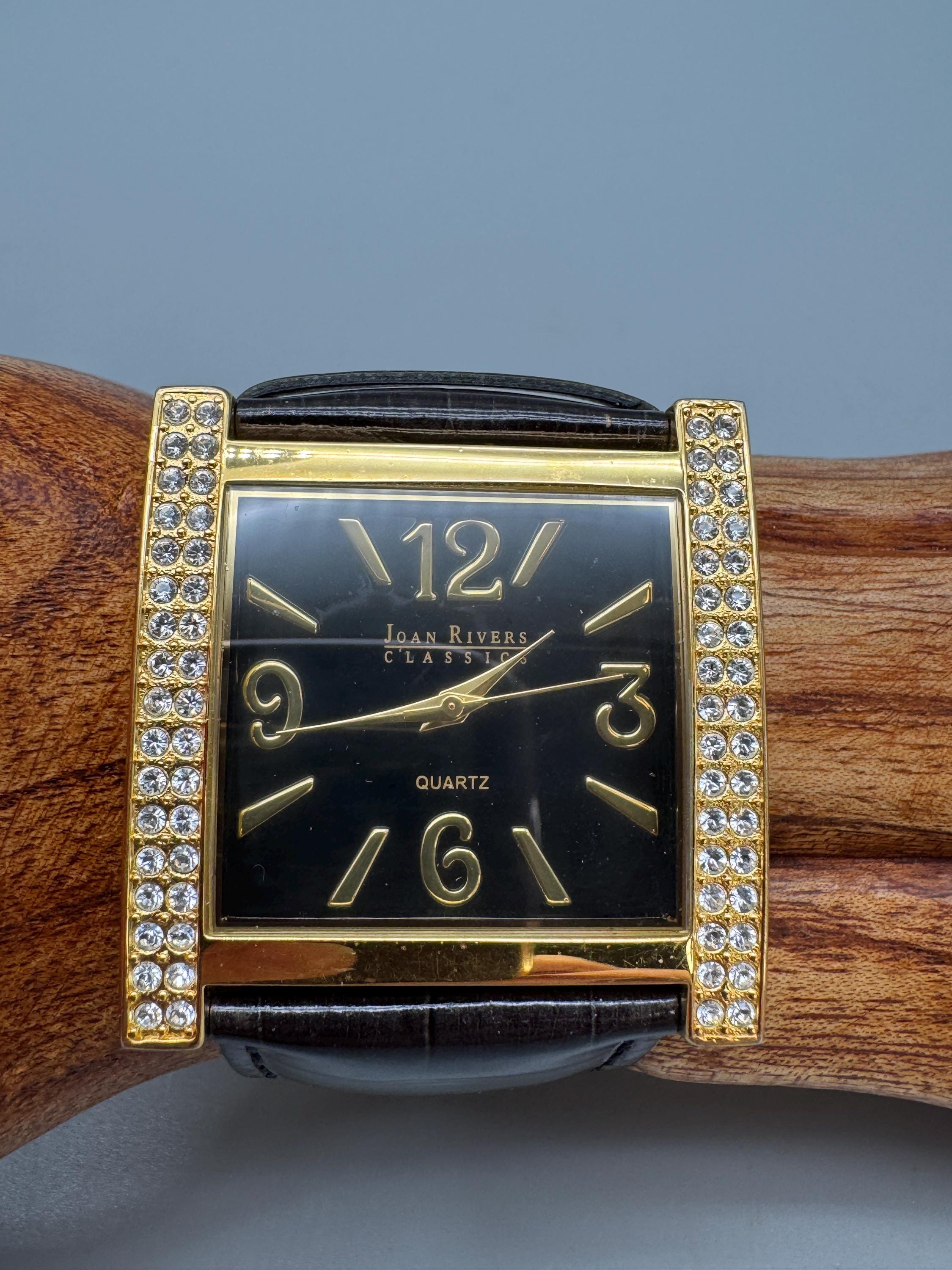 NIB  Joan Rivers Black Leather with CZ Halo NEW - Joan Rivers Classic Collection Black Leather Watch  main image 3