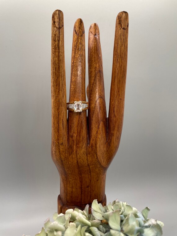 Emerald Cut Statement Ring with CZ Accents, Size 7 - image 3