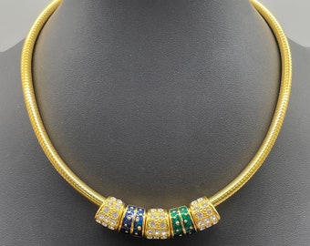 Vintage Joan Rivers Gold Omega Necklace with Enamel Pendants