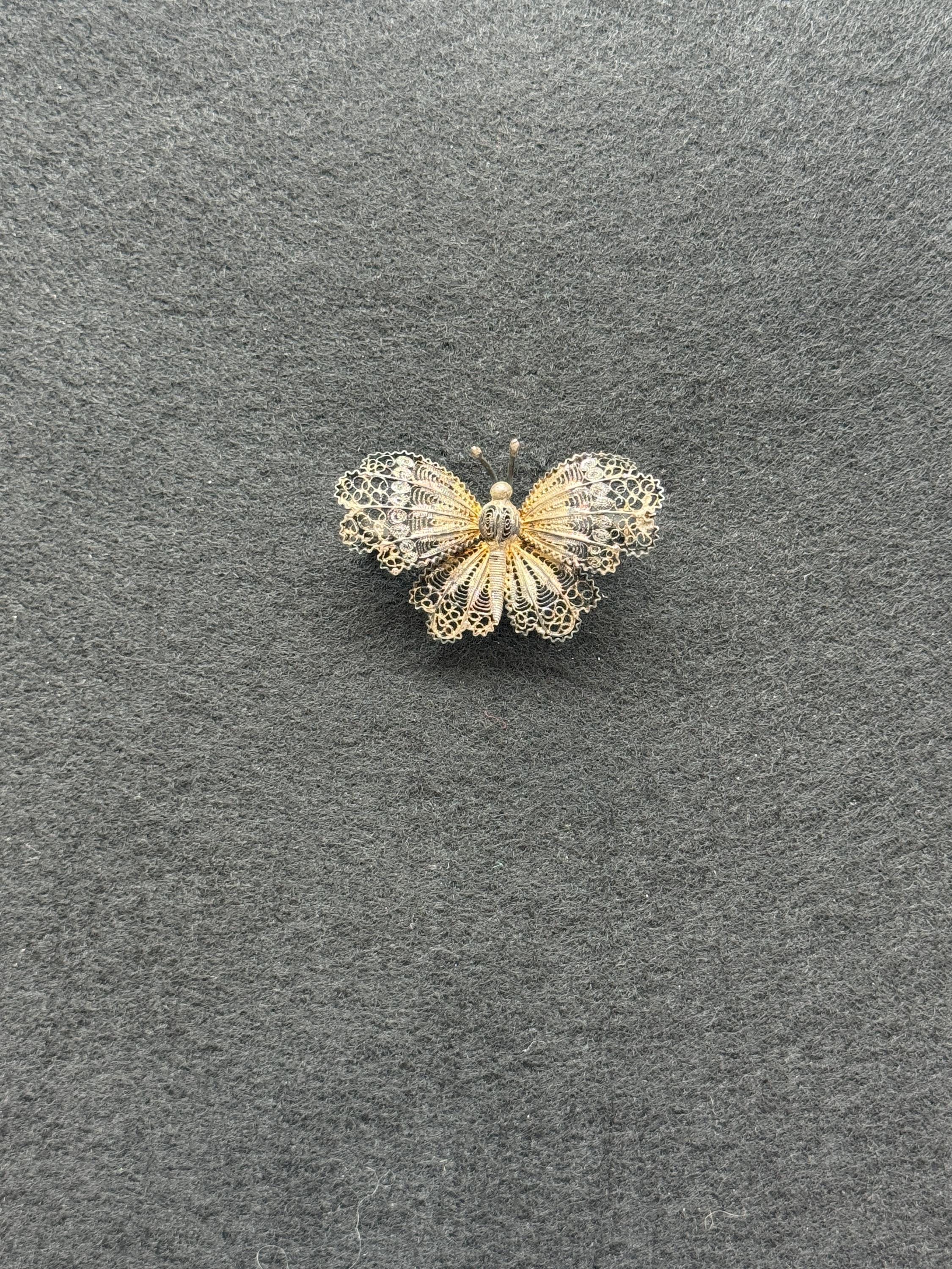 Broche Papillon Art Nouveau En Argent Massif - France, Vintage - Pièce Unique