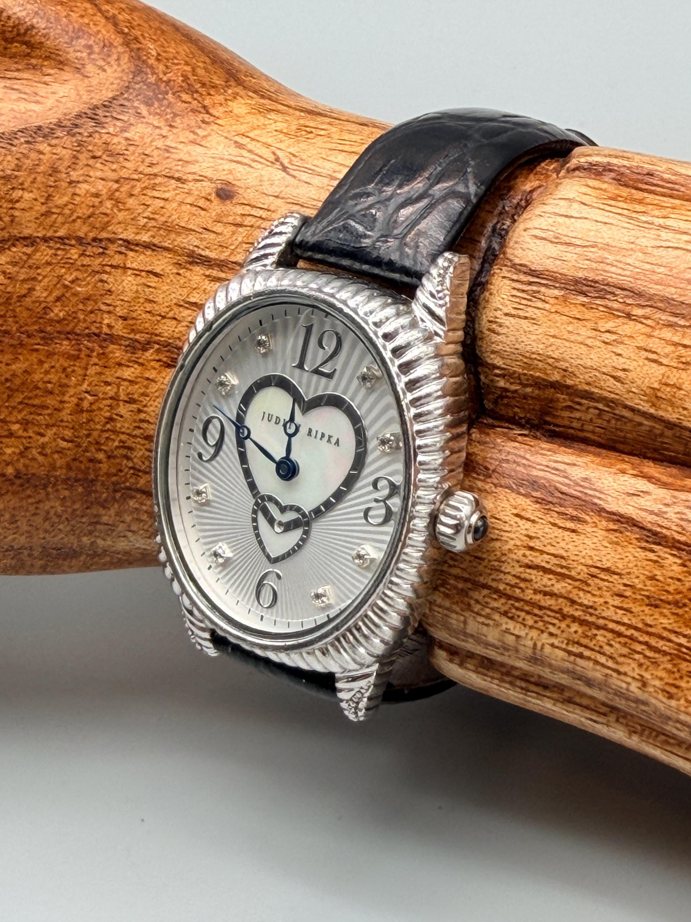 Judith Ripka Silvertone Stainless Steel & Black Leather Strap Wrap Watch Judith Ripka Leather Wristwatches for sale | eBay main image 2