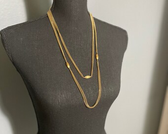 Vintage Monet 70s Gold Double Chain necklace