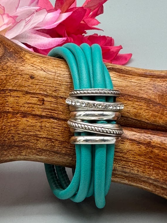 NEW Brighton Neptune's Rings Leather Bracelet Sea Turquoise