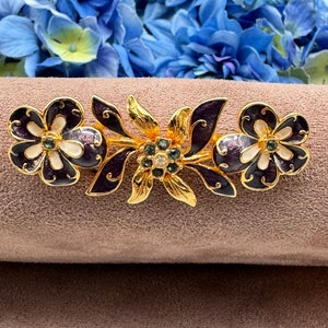 RETIRED - Joan Rivers Navy Blue and Cream Enameled Flower Brooch