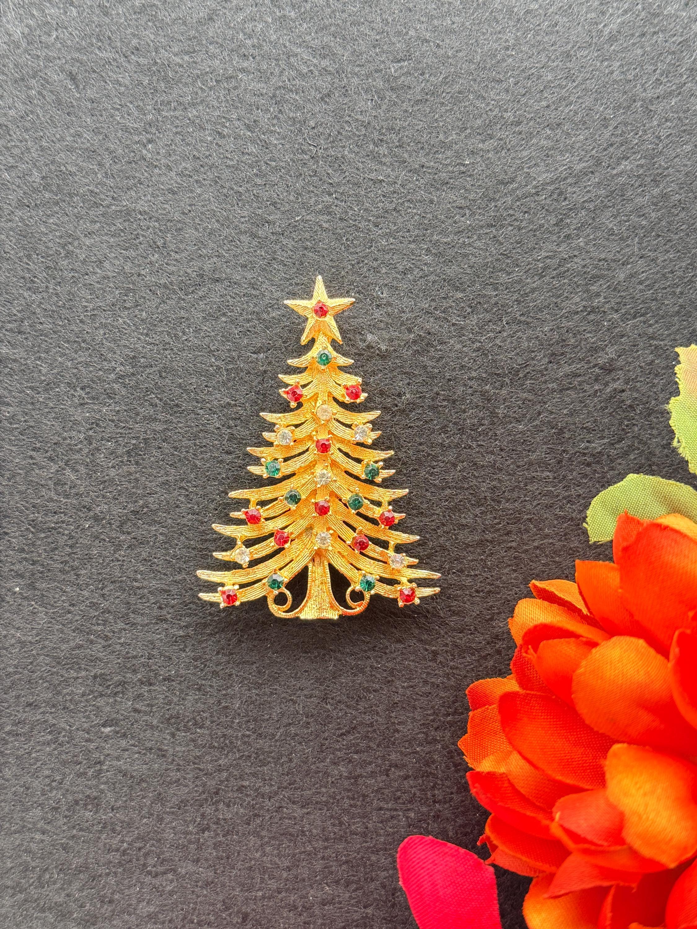 Vintage MYLU Christmas Tree With Red, White and Green Crystals
