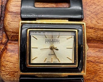 RARE FIND - Joan Rivers Black and Gold Link Watch