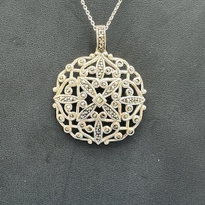 Vintage Marcasite Sterling Silver Pendant Necklace