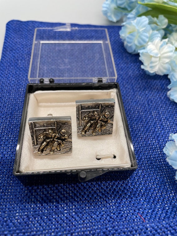 RARE FIND - Vintage football cufflinks silver and… - image 1