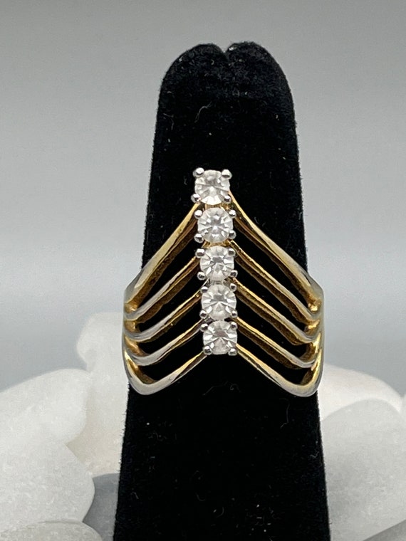 14K GP V ring with 5 crystals.  Size 6