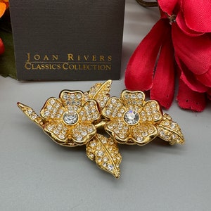 Joan Rivers Crystal Duet Pin - Convertible Brooch with clip on earrings - IOB
