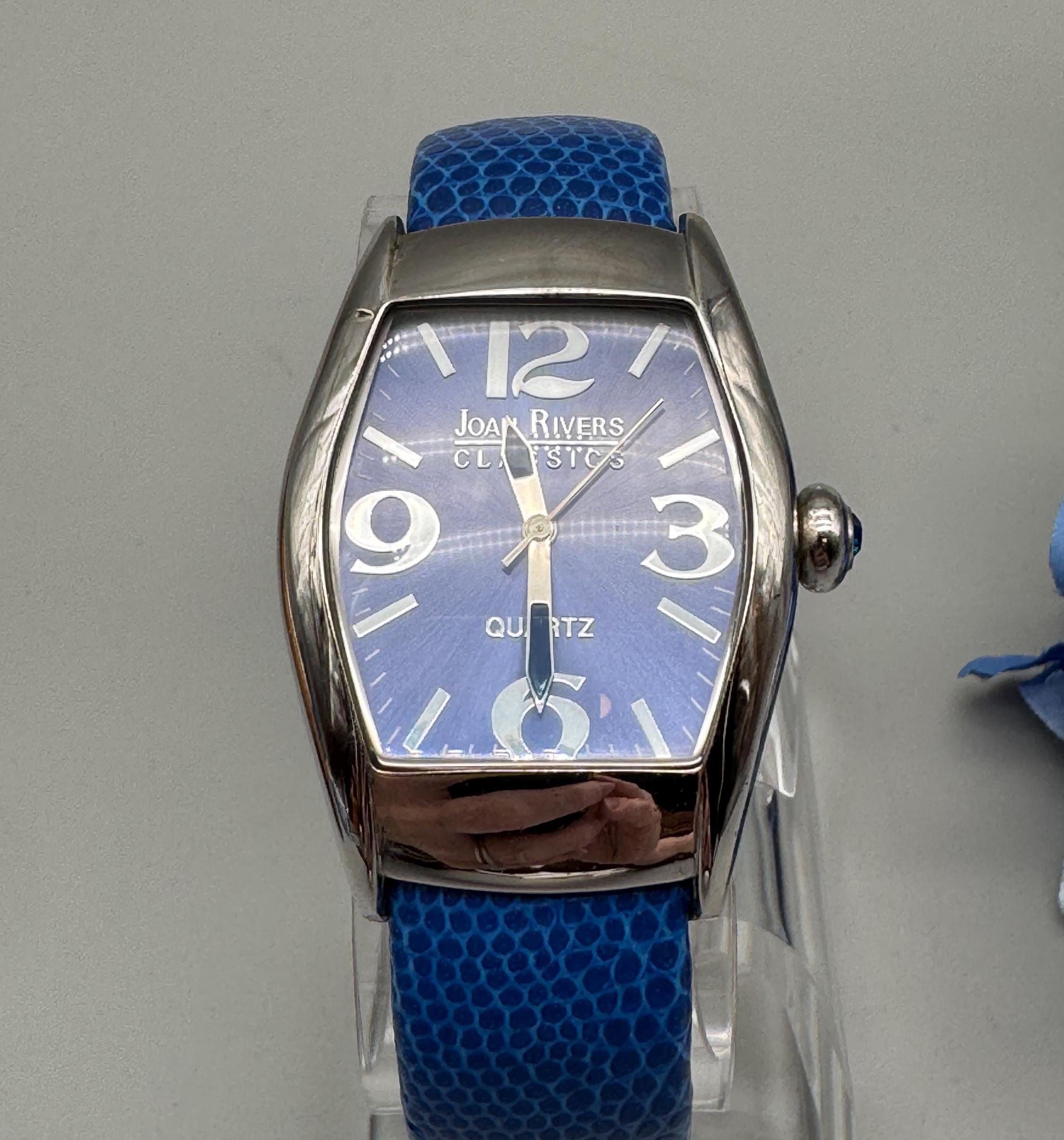 Joan Rivers Royal Blue Leather Cuff Watch: Silver Crystal  display picture 2