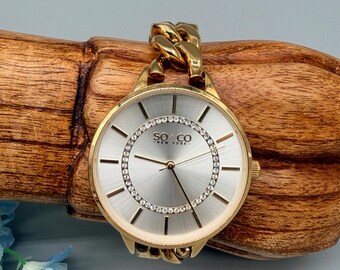 Xanadu Dual Time Watch in Gold Tone on Black Leather Band  display picture 1