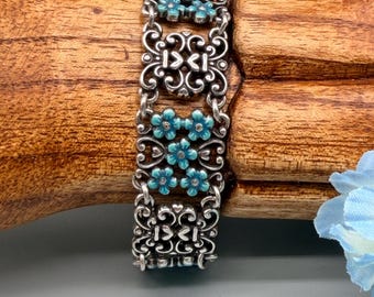 Brighton Lucia Blue Turquoise Floral Panel Bracelet