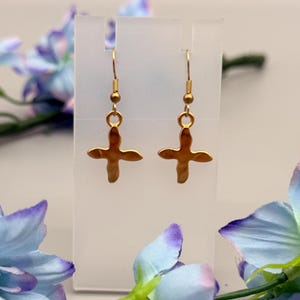 Vintage Anne Klein Signed AK Brass Cross Dangle Earrings